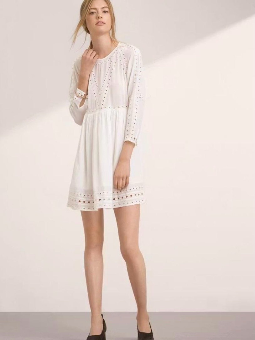 Aritzia Wilfred Embroided Cream Eyelet Mini Dress